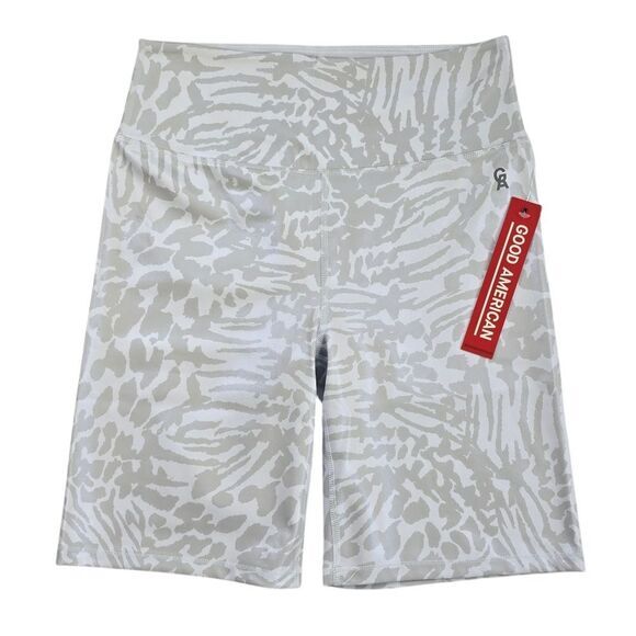 Good American NWT Essentials Leopard Foil Bike Shorts Women's size 3 - Large - Picture 2 of 12